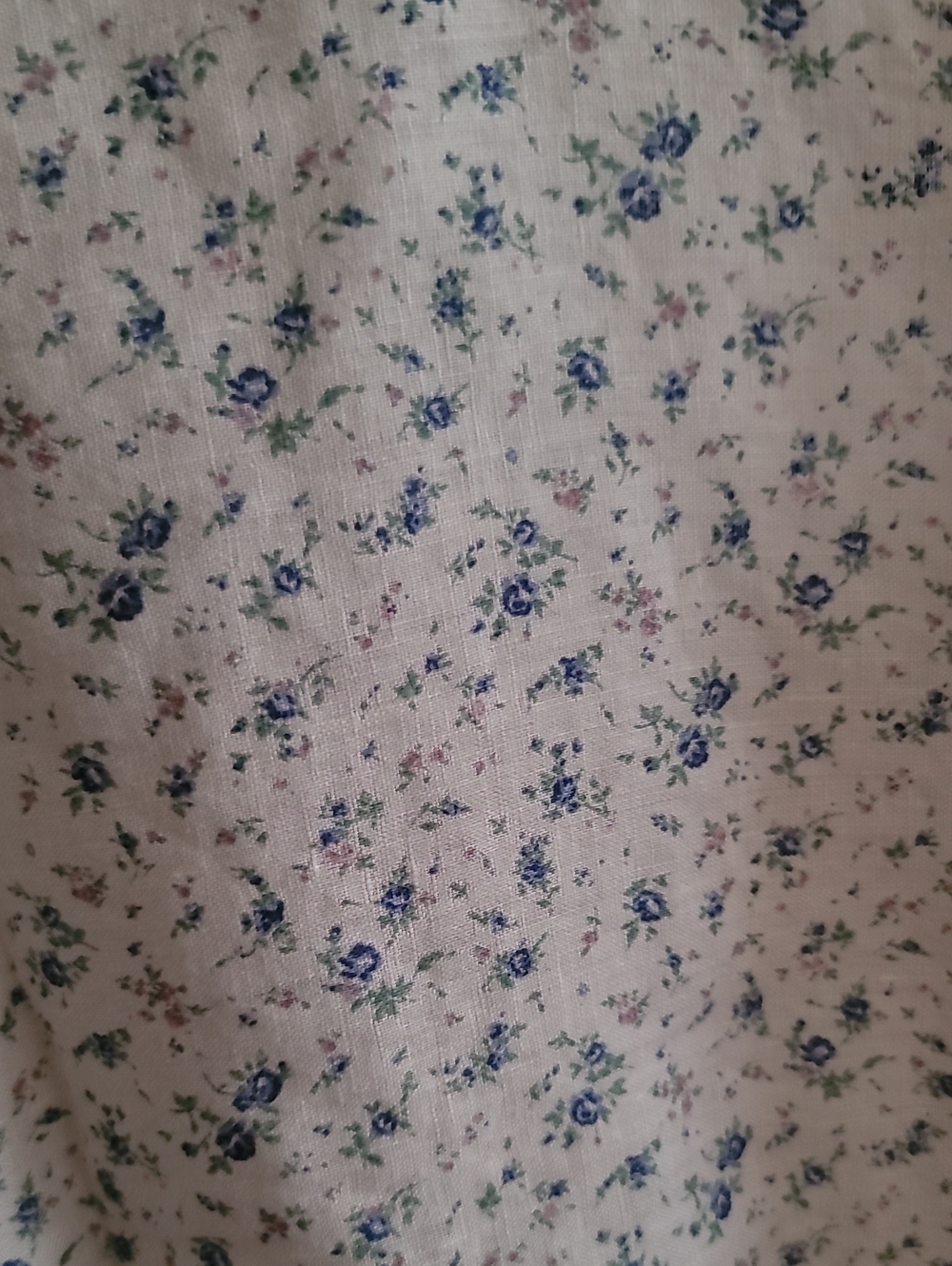 100% Linen Sleeveless Floral Ruffle Hem Tank Top - Light Blue on White - Picture 4 of 5